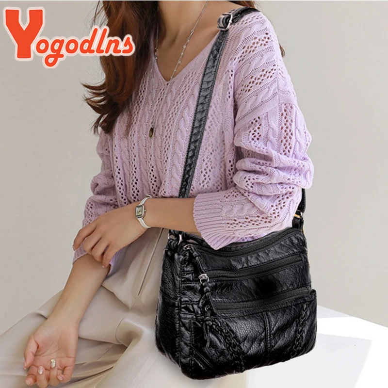 Yogodlns Winter New Shoulder Bag For Women Soft PU Leather Crossbody Bag Vintage Messenger Bag Lady Handbag Brands Lady Pouch