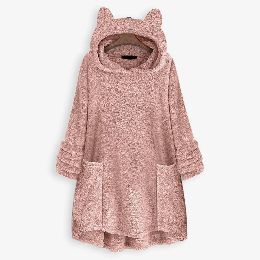 Kawaii moletom feminino sudadera mujer Толстовка Женская флисовая с кошачьими ушками размера плюс толстовки с длинным рукавом Женские с карманами