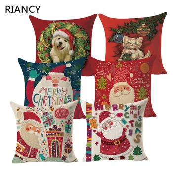 

Christmas Santa Claus Deer Pillowcase Cotton Linen Cushion Cover Throw Pillow Home Decor Sofa Decorative Pillow Covers 40471