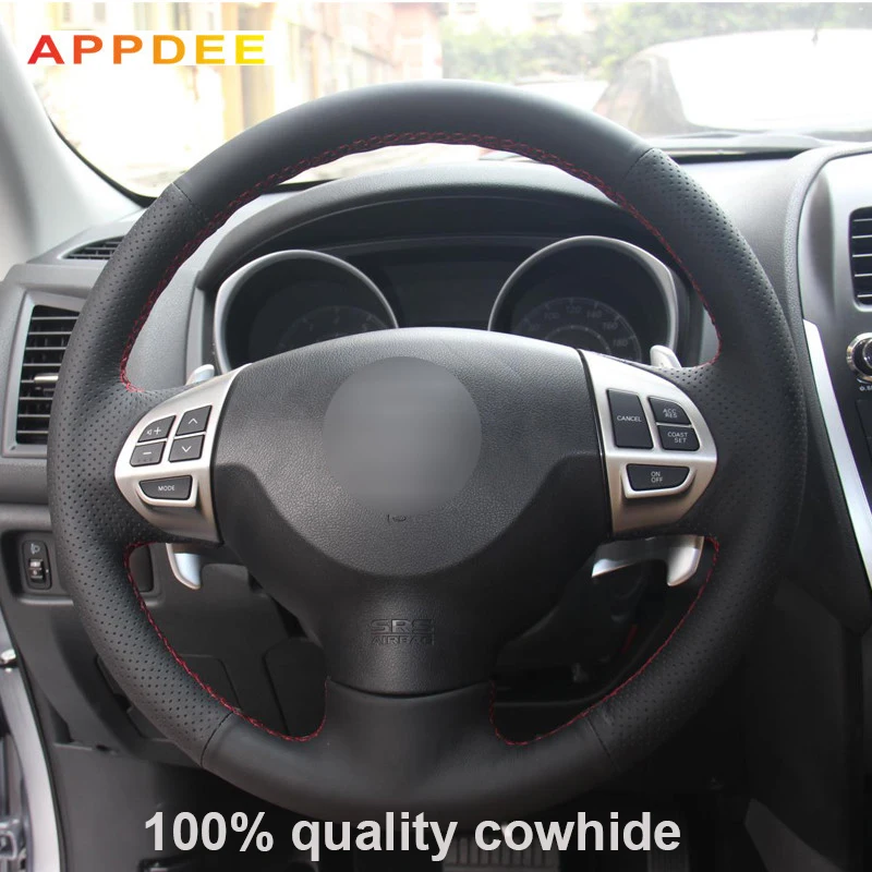 Appdee preto couro genuíno volante do carro capa para mitsubishi lancer ex10 lancer x outlander asx colt pajero esporte