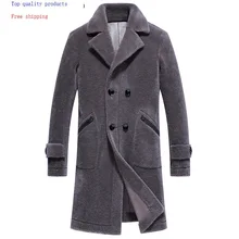 Пальто из натурального меха, Мужская одежда, осень-зима, Длинная шерстяная куртка для стрижки овец, повседневные мужские меховые пальто, aa19010702 KJ3635