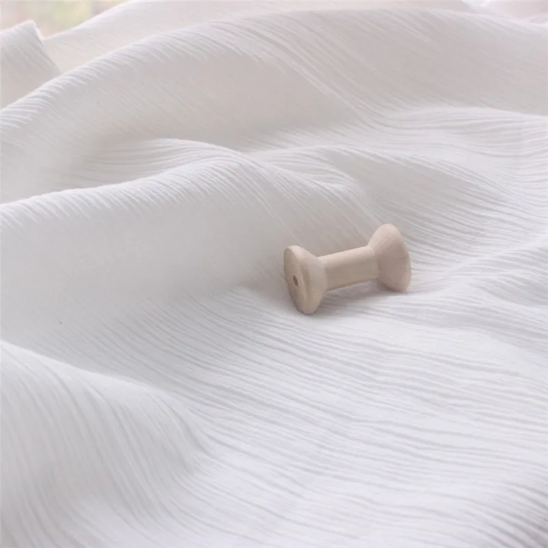 Хлопковая белая имитация льняной ткани для ручной работы, детская одежда из крепа, однотонная плиссированная ткань для платья, рубашка, одежда, шитье