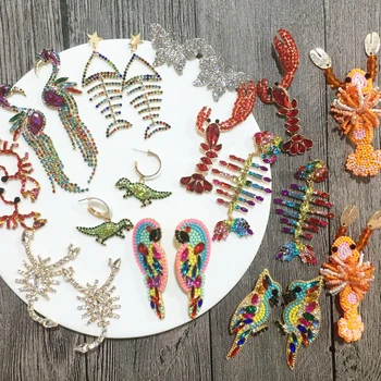 

Best lady Luxury Flamingo Drop Earrings for Wedding Crystal Bohemian Colorful Handmade Lobster Beaded Earring Women Lover Gifts