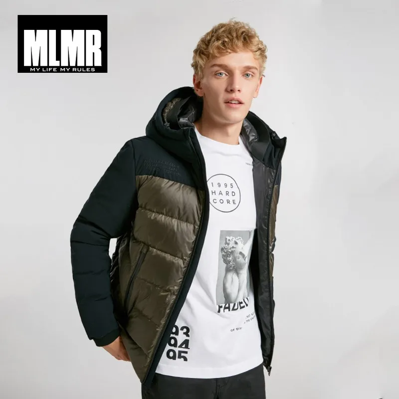 Koop Jackjones Mannen Capuchon Donsjack Contrast Stiksels Borduurwerk Brief Print Casual Coat 218312539