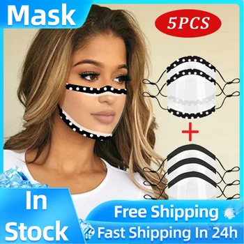 

mascarillas masque 5PCS Prints Masks With Sponge Edge Clear Window Visible Expression Face Cover party mondkapjes wasbaar