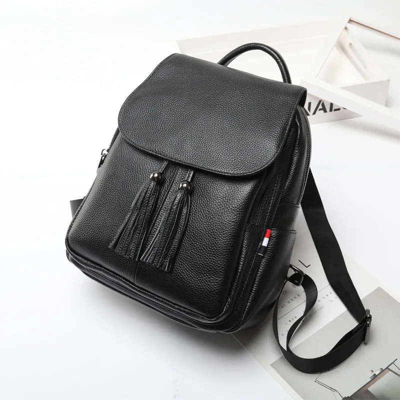 

Backpack Women's Genuine Leather 2020 New Style Korean-style Versitile Fashion Leather Backpack Tassels Cool Travel Bag School B