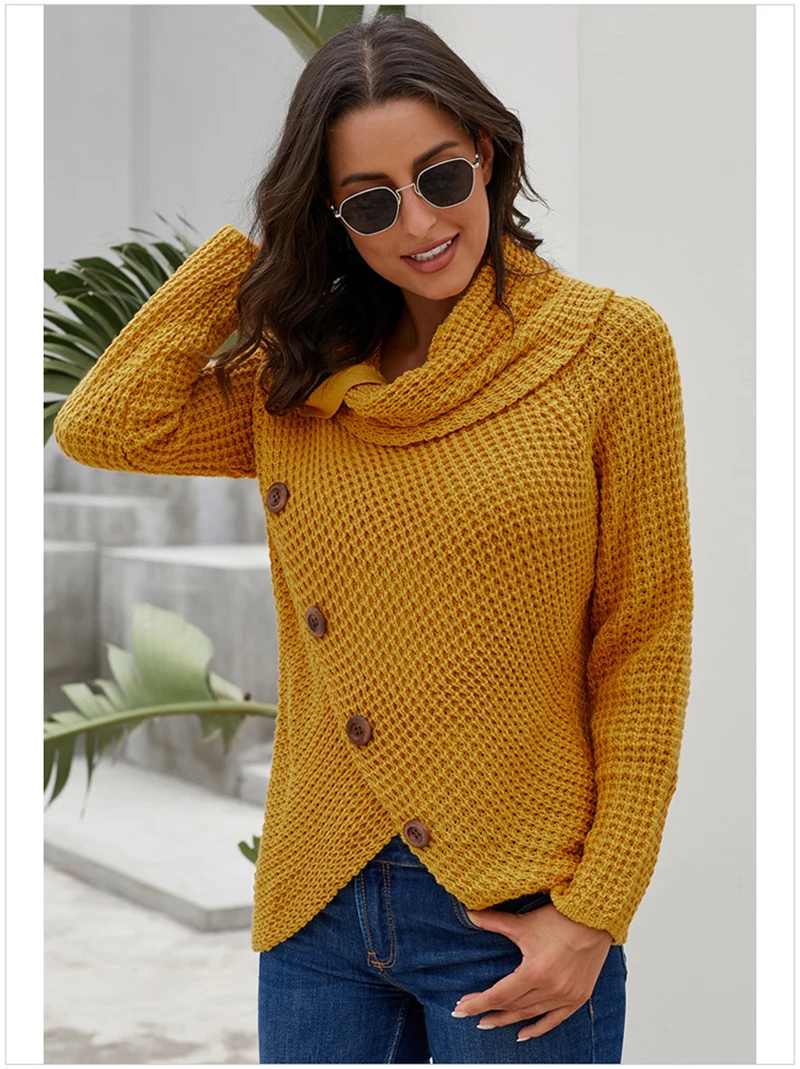 Button Turtleneck Sweaters Women Long Sleeve Irregular Winter Clothes Women Casual Ladies Female Pollovers Women Clothing 2019 (12)