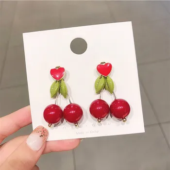 

Sweet cherry red earrings female fashion temperament fruit small earrings stud earrings lovely girl hearts joker
