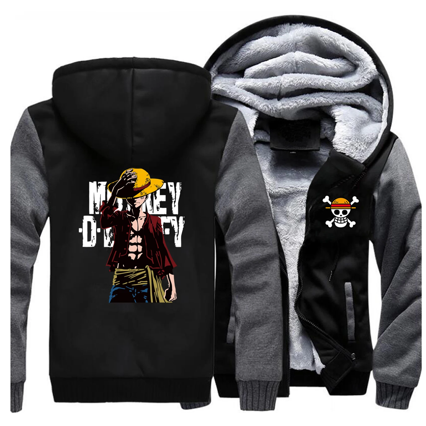 Одна штука Мужская Толстая зимняя Флисовая теплая куртка Обезьяна D Luffy пальто Япония куртка Аниме утепленная толстовка куртки Толстовка спортивная одежда