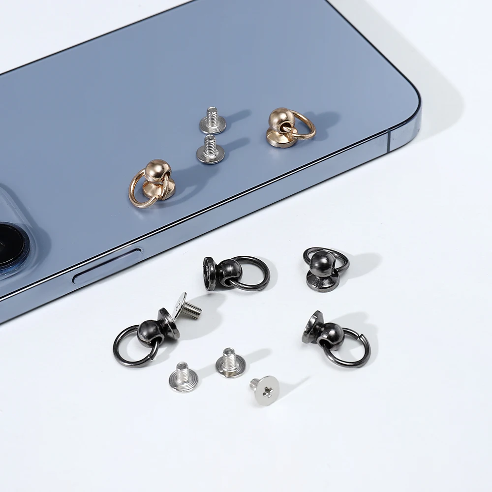 10pcs Metal Ball Post with O Ring Studs Rivets Nail Screw Back Round Head Spot Spikes Leather Craft Phone Case Decor Accessories