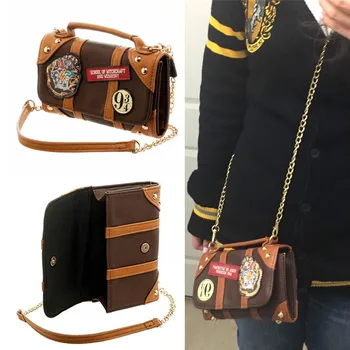 

Pu Wallet Porter Chain Small Square Bag Hogwarts Cosplay Suitcase Shoulder Bag Girl Portable Small Cross HandBag