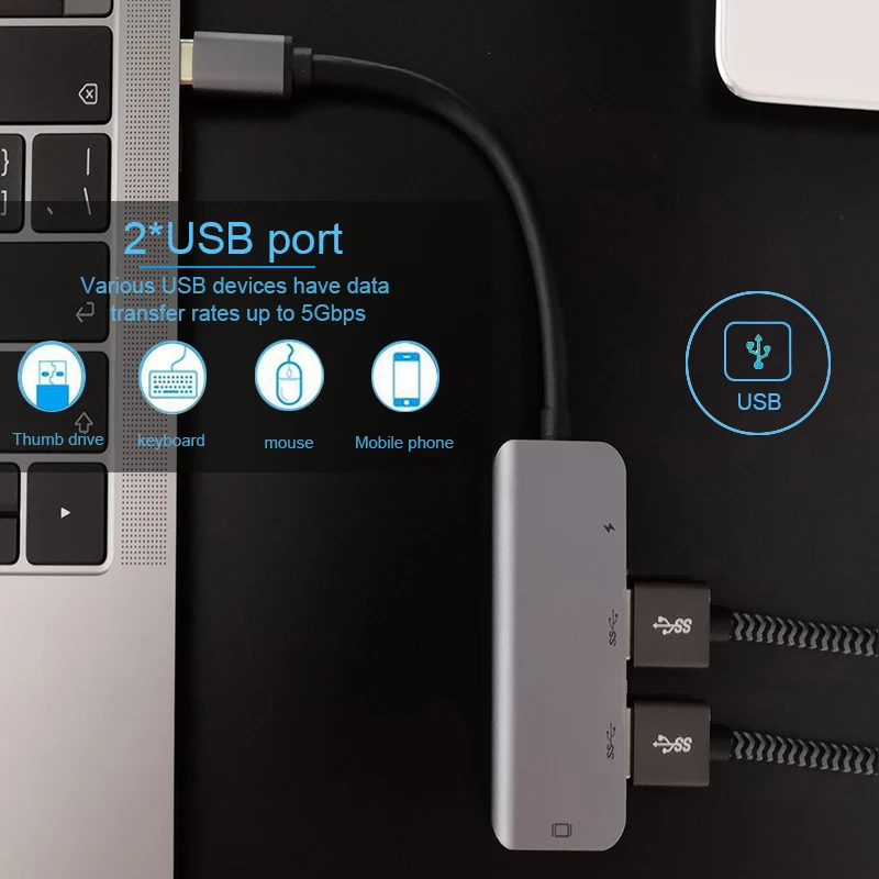 Basix type C концентратор USB-C-HDMI 4K концентратор USB 3,0 адаптер PD зарядный порт для MacBook Pro samsung Galaxy S8 huawei P20 Usb C концентратор