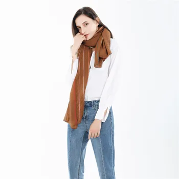 

European and American fashion new autumn and winter thin pleated stripes pure cotton fringed Scarf Shawl