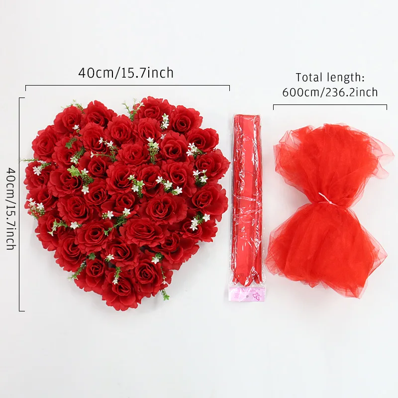 Heart-Shaped Artificial Garland For Wedding Car Decoration Accessories Rose  Flower Pull Bow Ribbon Sucker Car Door Corner Floral