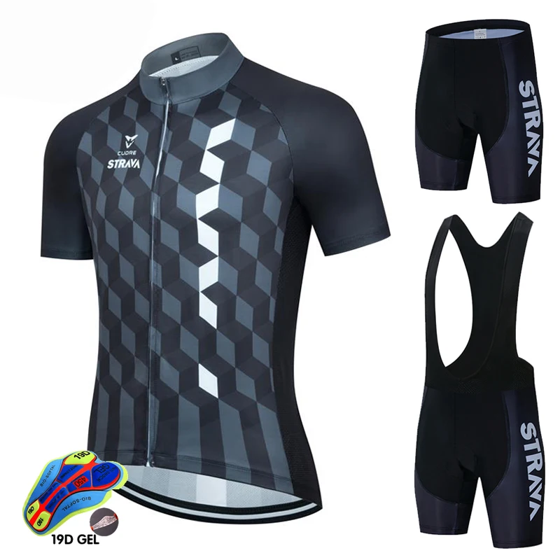 2021 Summer Cycling Jersey Set STRAVA Breathable Team Racing Sport Bicycle Jersey Mens Cycling Clothing Short Bike Jersey