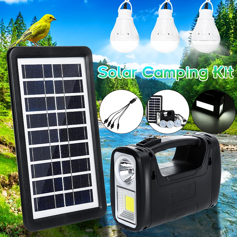

Outdoor Portable Solar Generator with 3W Electric Light Bulb USB Charger Camping Fishing Emergency Power Source