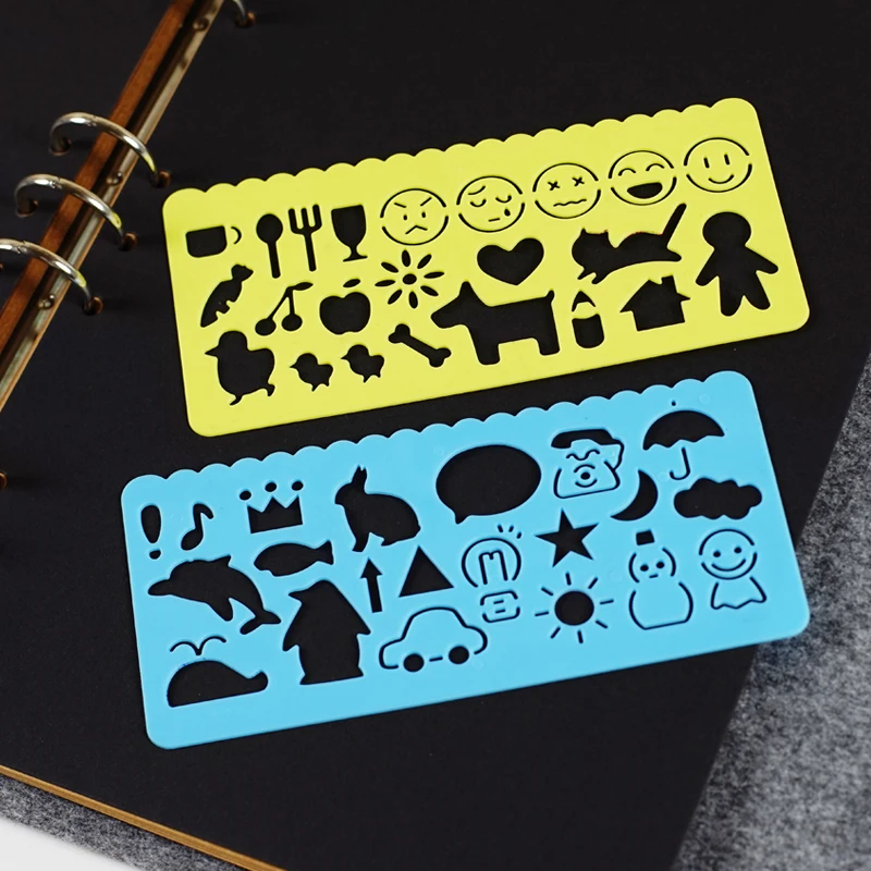 

4pcs Plastic DIY Graphic Template Stencil Sketch Board Symbols Drawing Kids Drafting Straight Ruler Student School Stationery
