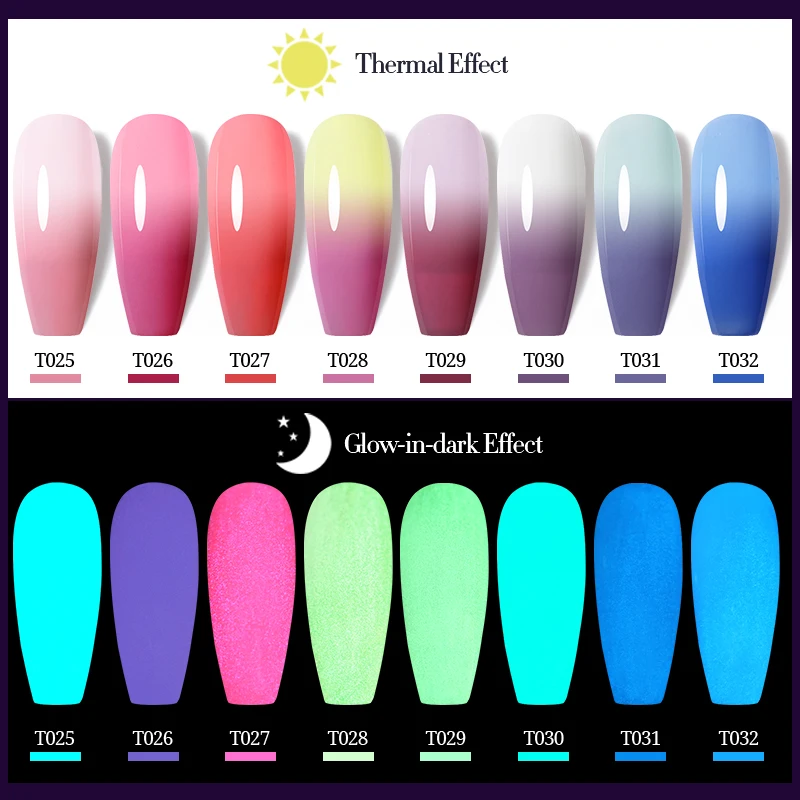 UR SUGAR 7.5ml Luminous Thermal Gel Nail Polish 2 In 1 Color Changing Glow in Dark Soak Off Manicuring UV Gel Nail Art Varnish