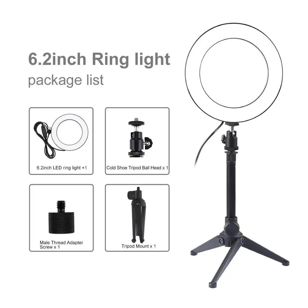 6.2in lamp -tripod PULUZ фотография видео светодиодный селфи кольцо свет затемнения камера телефон кольцо лампа Настольный Штатив для макияжа видео Live Фотостудия - Цвет: 6.2in lamp -tripod