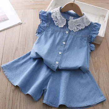 

2020 Girls Sets Lace Collar Shirt and Skirts