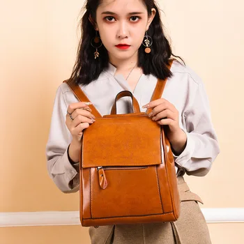 

Leather backpack first layer cowhide ladies shoulder bag 2020 new European and American cowhide leather women bag tail list