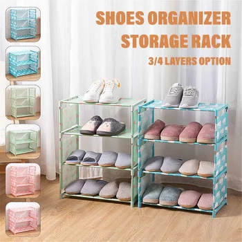

3/4 Layers Metal Frame Shoes Rack Organizer Stand Home Office Storage Shelf Detachable Space-saving Shoes Hanger Cabinet Shelf