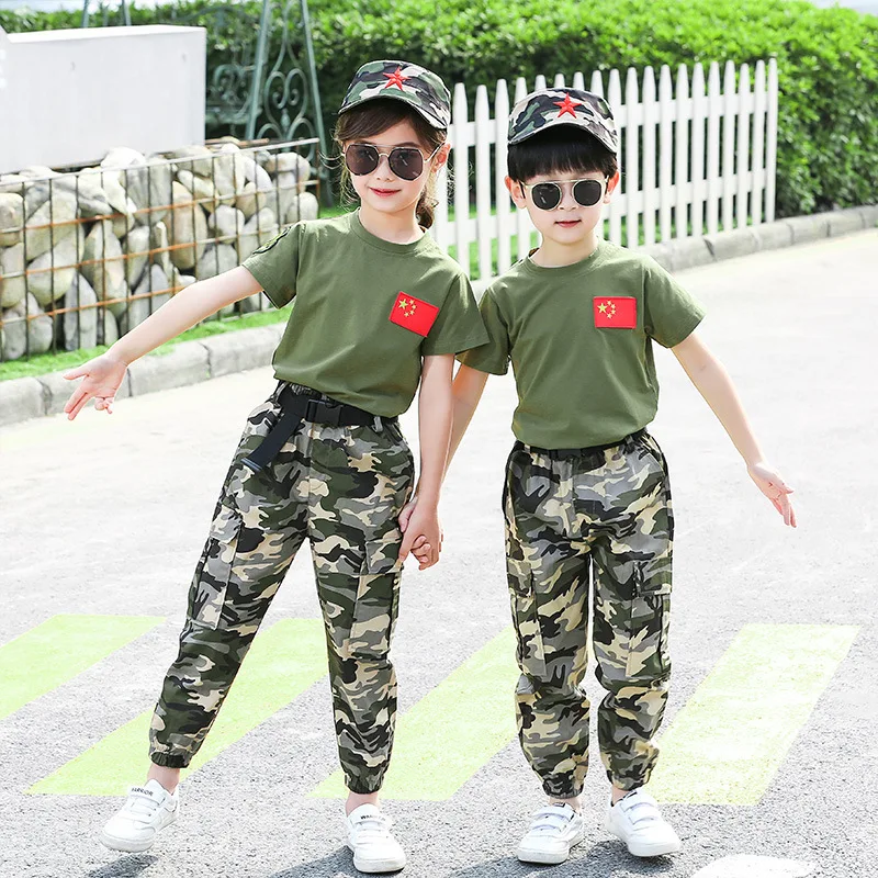 

BOY'S Military Training Camouflage Short Sleeve Summer Camouflage Pants Shorts Physical Training Clothes Summer Camp Children Wo