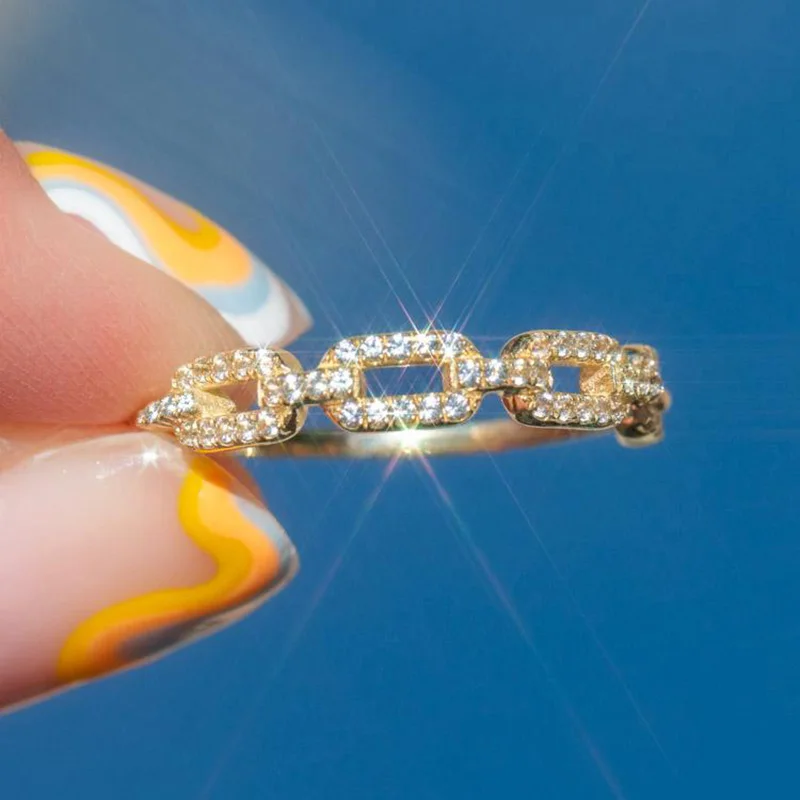 Stapeln Kuba Kette Link Ring Für Frauen Iced Out Zirkon Kristall Passende Gold Ring Punk Zubehör Trend Schmuck Großhandel R727 – Detail 2