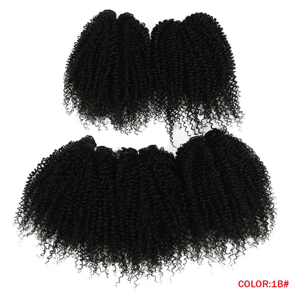 Nature Short African Natural Black Curl Hair Bundles Synthetic Weave Afro Kinky Curly Weaving Black Blonde 8 Inch Hair Bundle