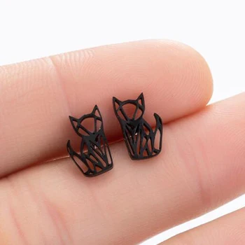 

SMJEL Cute Origami Cat Stud Earrings for Women Hollow Fox Cat Moon Mouse Earrings Animal Girls Kids Jewelry