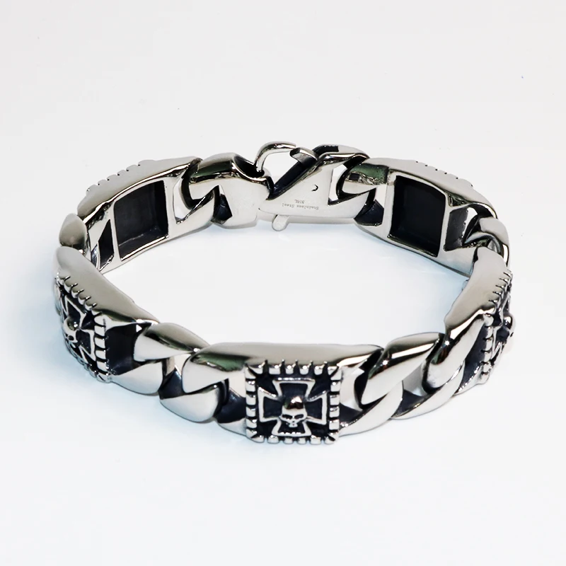 Браслет-цепочка для мужчин, панцирная кубинская цепочка из нержавеющей стали, мужские браслеты шириной 16 мм, крутые аксессуары в виде черепа, ювелирные изделия VB788