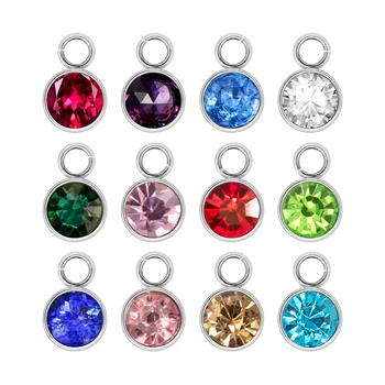 

New 12pcs 6mm x 9mm Crystal Birthstone Charms rhinestone + stainless steel Charms Diy Accessories