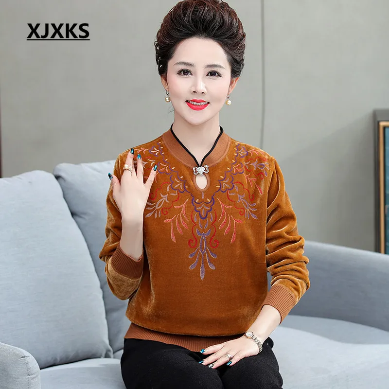 XJXKS Plus size women winter sweater new plus velvet warm comfortable high-end cashmere knitted sweater women pullover - Цвет: Caramel