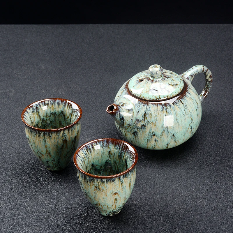  Chinese ceramic one pot two cups simple variable glaze portable package travel Japanese Kungfu teaw