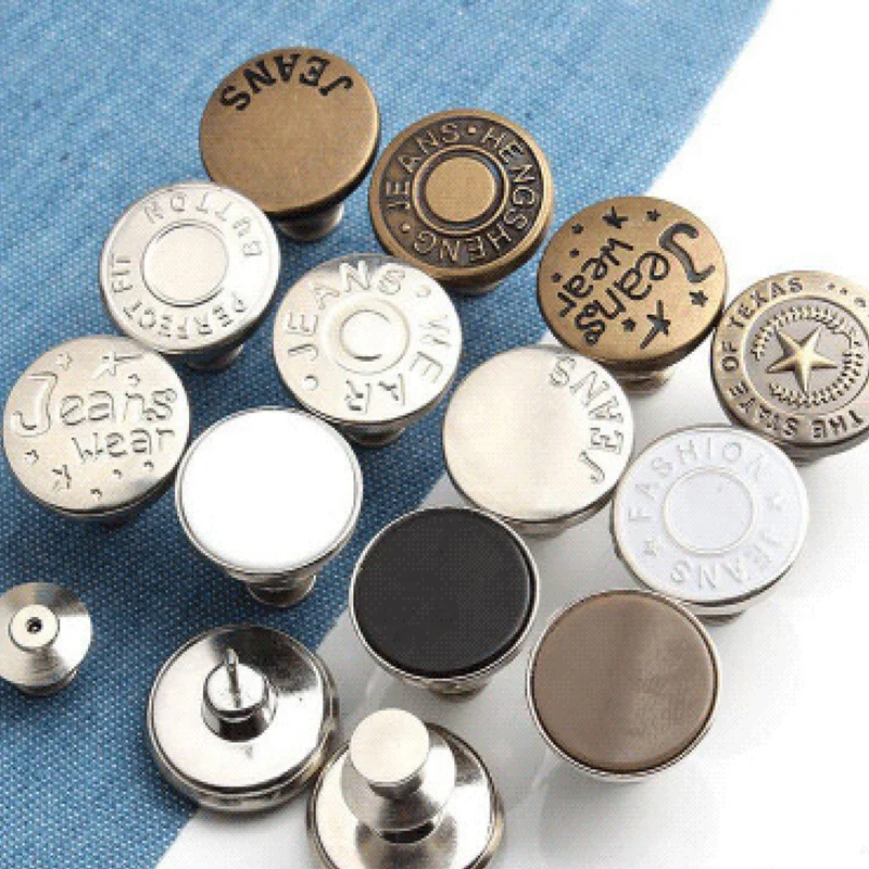 10pcs/Set Jeans Buttons Adjustable Removable Nail free Metal Buttons