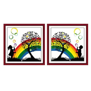 

2PCS Rainbow DIY Handmade Needlework Counted 14CT Printed Cross Stitch Embroidery Kit