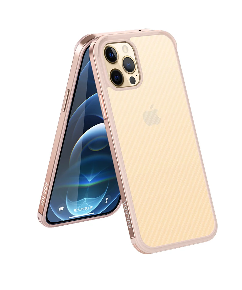 For iPhone 14 Phone Case SULADA Luxury Fiber Texture Metal Frame Transparent For iPhone 13 Pro Max Case iPhone 11 Case