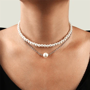 

Ailodo Multi Layers Elegant Pearl Chokers Necklaces For Women 2020 Gold Silver Color Short Chain Party Wedding Necklaces 20MAR09