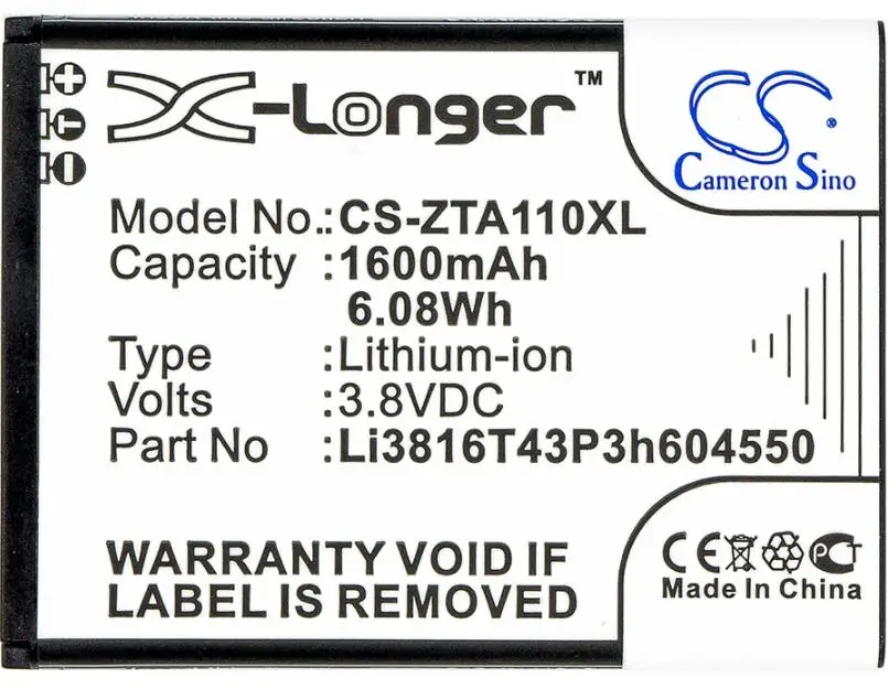 Batteria Cameron Sino 1600Mah Per Zte Blade A110 A112 A410 Mobile Mobile Mobile, Batteria Per Smartphone