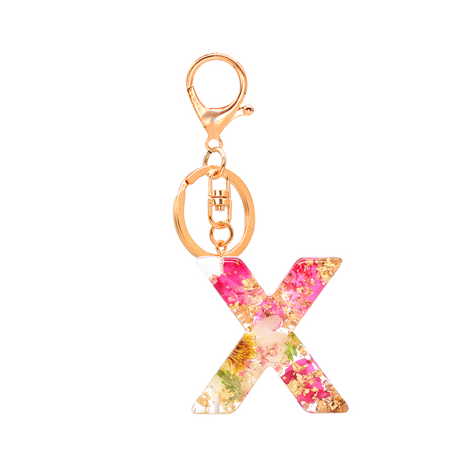 Dried Flower Letter Keychain Creative Colorful 26 English Letter Initial Resin Handbag Keyring Accessories For Women