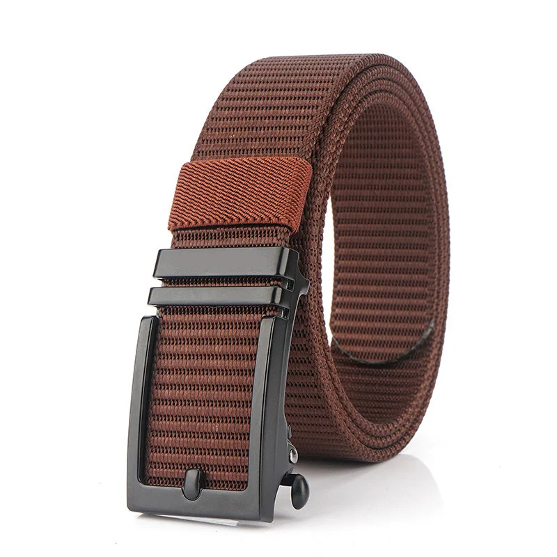 Black button Brown EWQ/толстый непористый мужской ремень с автоматической пряжкой, повседневный ремень из нейлона для мужчин и женщин - Цвет: Black button Brown