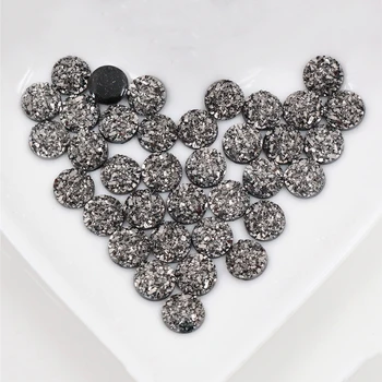 

New Fashion 8mm 40pcs Gun Black Colors Natural ore Style Flat back Resin Cabochons For Bracelet Earrings accessories-O5-12