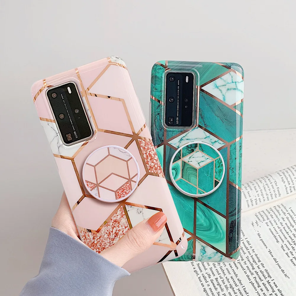 FLYKYLIN чехол с геометрическим мрамором для Huawei P40 Lite P30 Pro кольцом-держателем