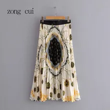 Весна новая ретро юбка с принтом женская с принтом эластичная талия плиссированная модная юбка