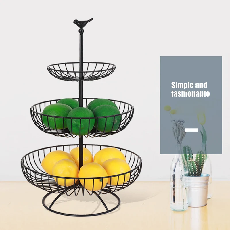 

Three-layer Iron Fruit Bowl Fruit Basket Countertop Stand Home Storage Basket HY99