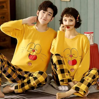 

Pajamas women winter long-sleeved pure cotton home service spring and autumn cartoon two-piece pajamas for men and women at home