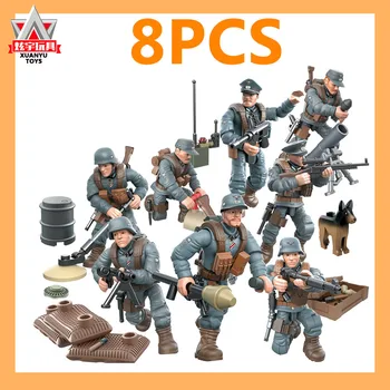 

8Pcs Military Army World War II WW2 Police SWAT Soldiers Germany Weapon Accessories Building Blocks Bricks Toys Juguetes Gift