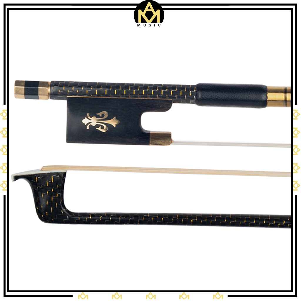 

Professional 4/4 Violin Fiddle Bow Golden Silk Braided Carbon Fiber Round Stick Ebony Frog AAA Grade Horsehair Durable Use