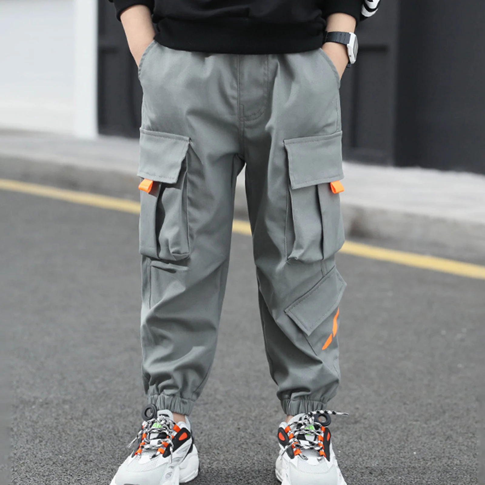 

Cargo Pants Boys Fashion Harajuku Harem Pant Black Streetwear Joggers Sweatpant Multi-Pocket Casual Kids Pants 6 8 10 12 14 Yrs