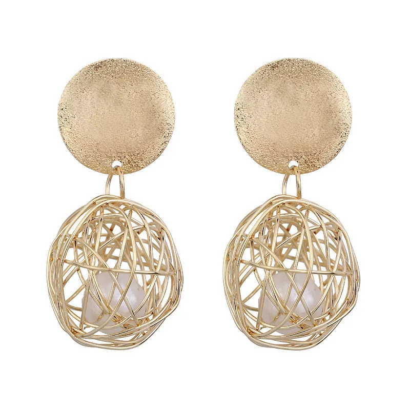 

5Pairs/lot Women Geometric Earrings Simplicity Round Ball Pearl Earrings Metal Smooth Frosted Statement Stud Earrings Dangles